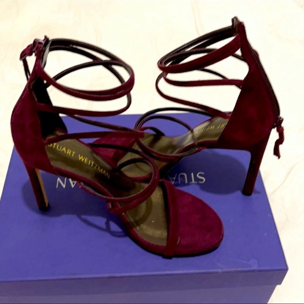 Stuart Weizmann Bordeaux suede sandals NWT